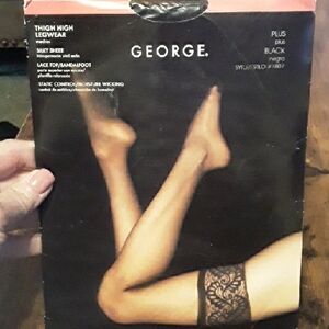 NWT Sexy George Thigh High Silky Sheer Lace Top Sandalfoot Black Plus Pantyhose